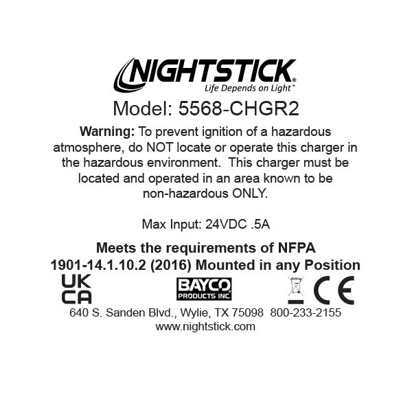 5568-CHGR2: Snap-in Rapid Charger for the 5566/68 INTRANT® Angle Light