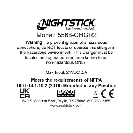 5568-CHGR2: Snap-in Rapid Charger for the 5566/68 INTRANT® Angle Lights