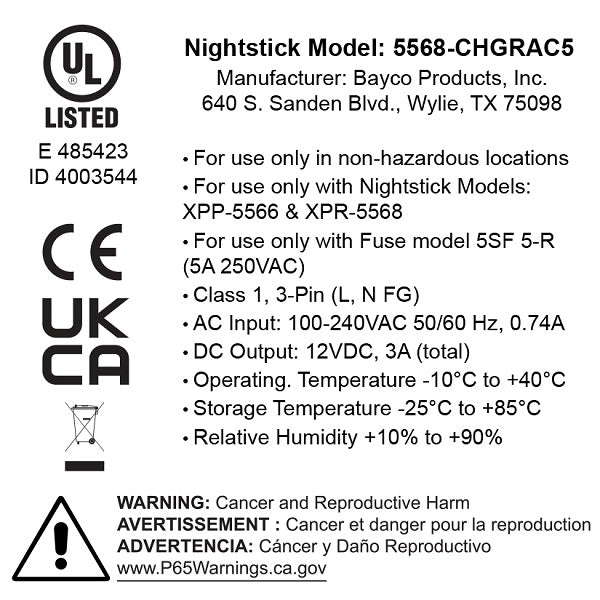 5568-CHGRAC5: 5-Bank AC Charger - Rechargeable INTRANT® Angle Lights