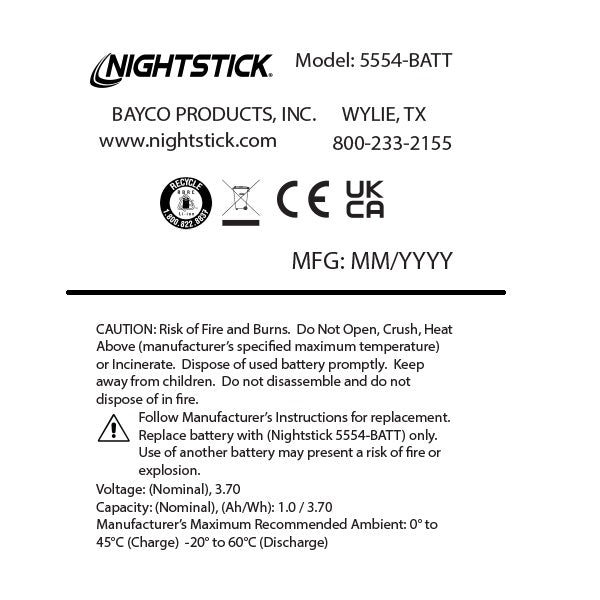 5554-BATT: Replacement LiPo Battery - XPR-5554G Series