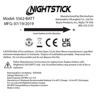 5562-BATT: Replacement Li-Ion Battery - XPR-5562GX Series Headlamp