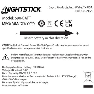 598-BATT: Rechargeable Li-ion Battery - Select Nightstick TAC/USB Series