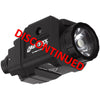 A black tactical flashlight with a clear lens, featuring the 'MGL TACK' brand logo on the side, shown against a plain white background with a red diagonal 'DISCONTINUED' text overlay.