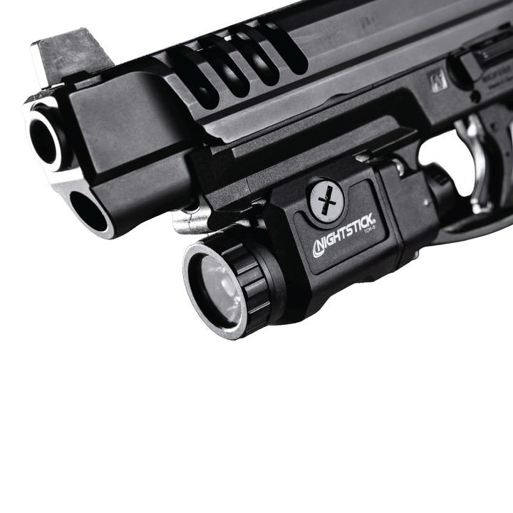 Weapon with Nightstick flashlight attachment on a white background