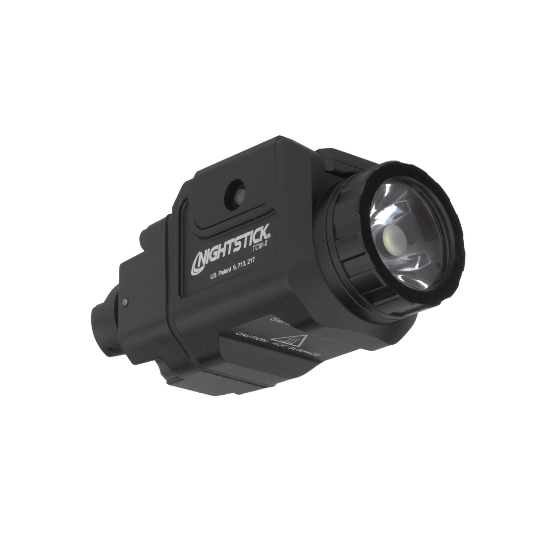 Black tactical flashlight with 'Nightstick' branding on a white background