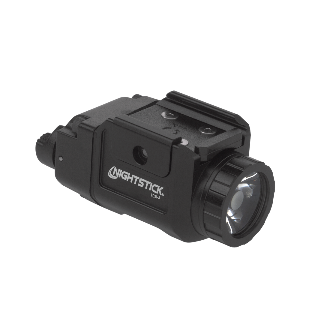 Black tactical flashlight with 'Nightstick' branding on a white background