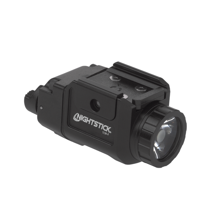 Black tactical flashlight with 'Nightstick' branding on a white background