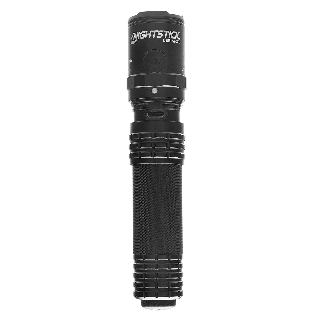 USB-590XL: USB Dual-Light Rechargeable Tactical Flashlight With Red Flood - Black