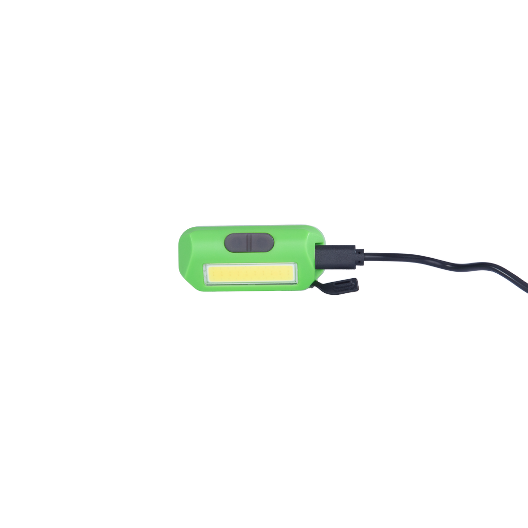 Green flashlight with a yellow light panel on a white background