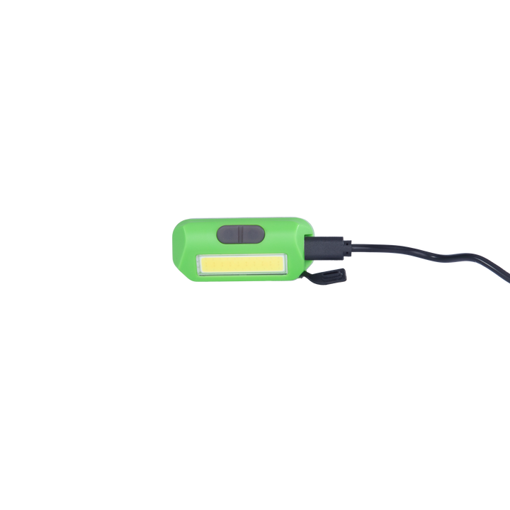 Green flashlight with a yellow light panel on a white background