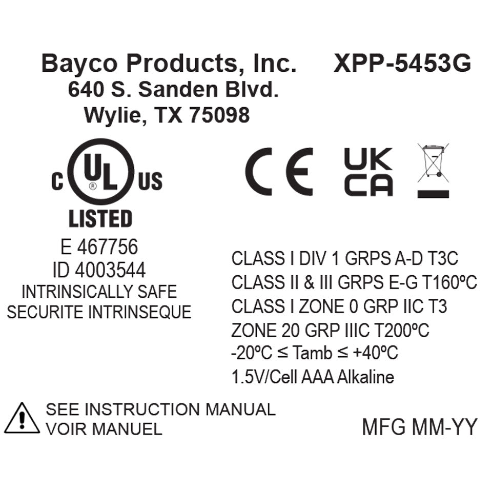 マークページ XPP-5453G: [UL-913] Intrinsically Safe Multi-Function Dual-Light