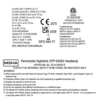 XPP-5458G: [Zone 0] IS Permissible Dual-Light™ Headlamp