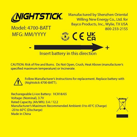 4700-BATT: 18650 Li-Ion Battery - Select Nightstick Products