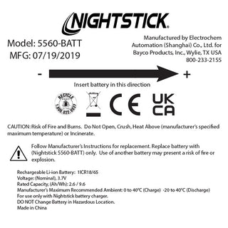 5560-BATT: Replacement Li-Ion Battery - XPR-5560/5561 Series CAP Lamps