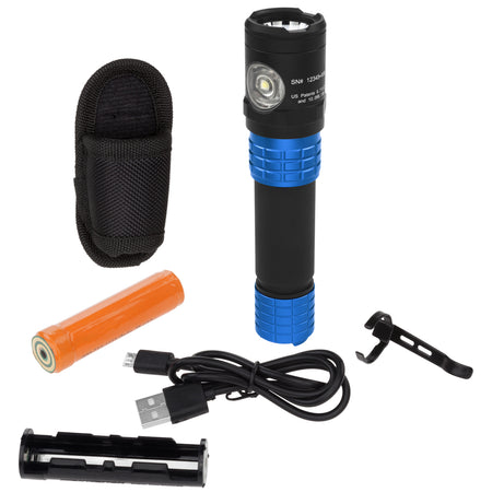 USB-578XL-BL: USB Dual-Light Rechargeable Flashlight w/Holster - Blue