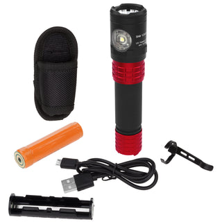 USB-578XL-R: USB Dual-Light Rechargeable Flashlight w/Holster - Red