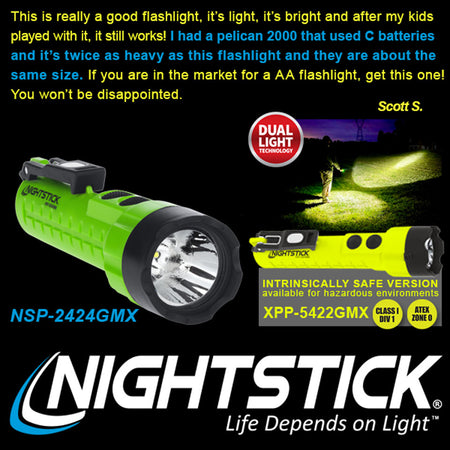NSP-2424GMX: Dual-Light Flashlight w/Dual Magnets - 3 AA