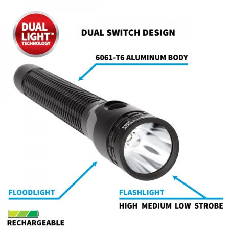 NSR-9744XLDC: Metal Full-Size Dual-Light Rechargeable Flashlight (no AC power supply)