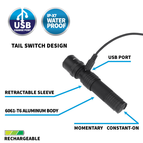 USB-320: USB Rechargeable EDC Flashlight - Black