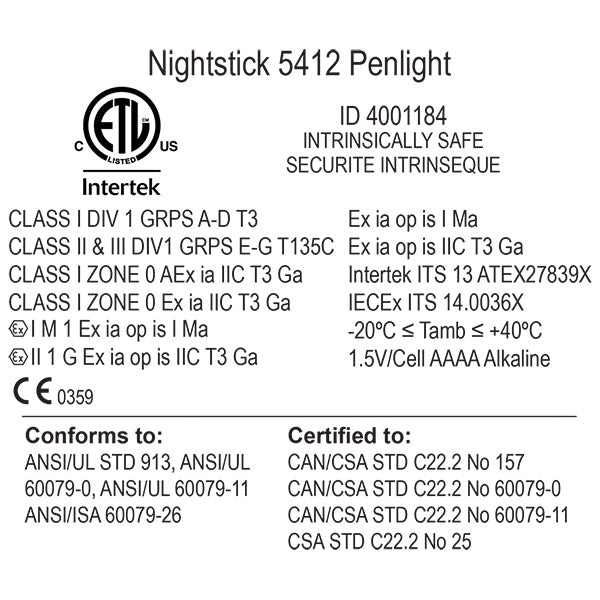 XPP-5412G: Intrinsically Safe Penlight - 3 AAAA