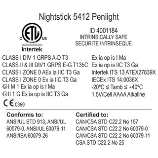 XPP-5412G: Intrinsically Safe Penlight - 3 AAAA