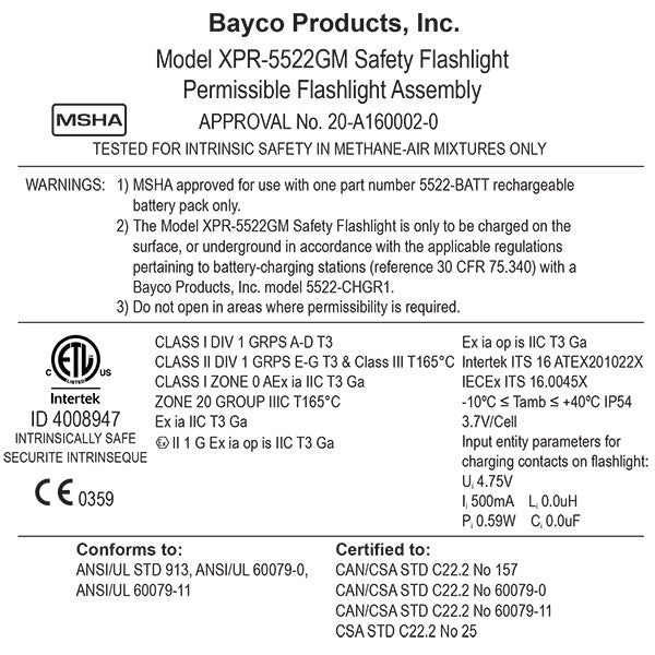 XPR-5522GM: Intrinsically Safe Rechargeable Dual-Light™ Flashlight