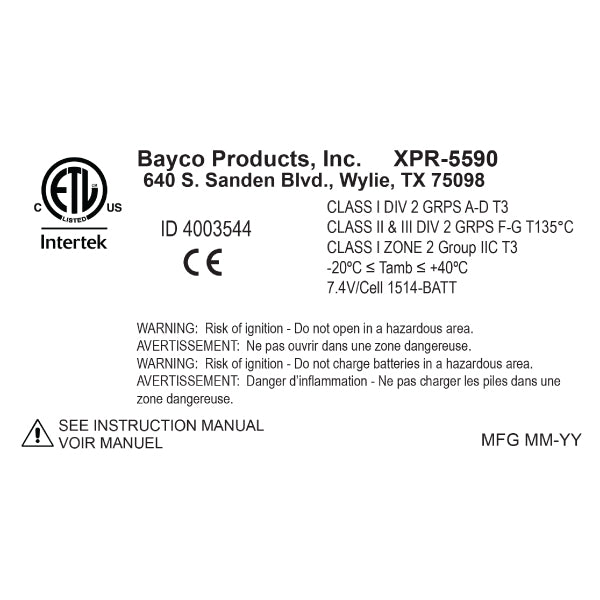 XPR-5590RCX: Intrinsically Safe Rechargeable Light Kit (DISCONTINUED)